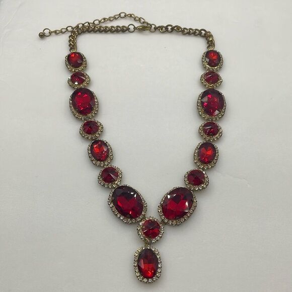 Red - Gem Stone Drop Pendant Necklace Set - Picture 5 of 8